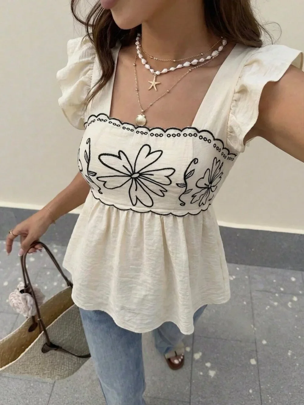 Apricot Boho Women's Elegant Shirt With Printed Woven Fabric